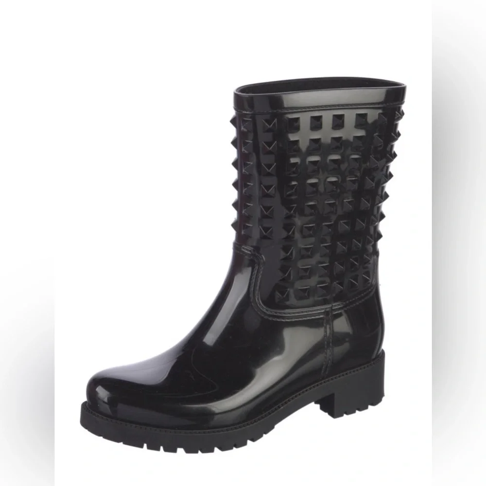 VALENTINO Rock Stud Glossy Rubber Rainboots - Size 9 - Picture 2 of 16